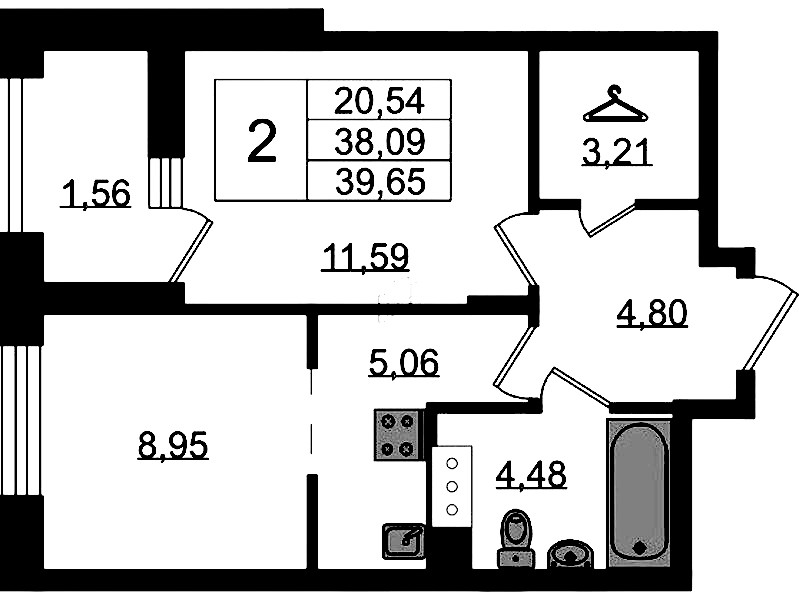2-комнатная квартира 39.65 м², 10/11 эт., ЖК «VEREN NORT Сертолово»
